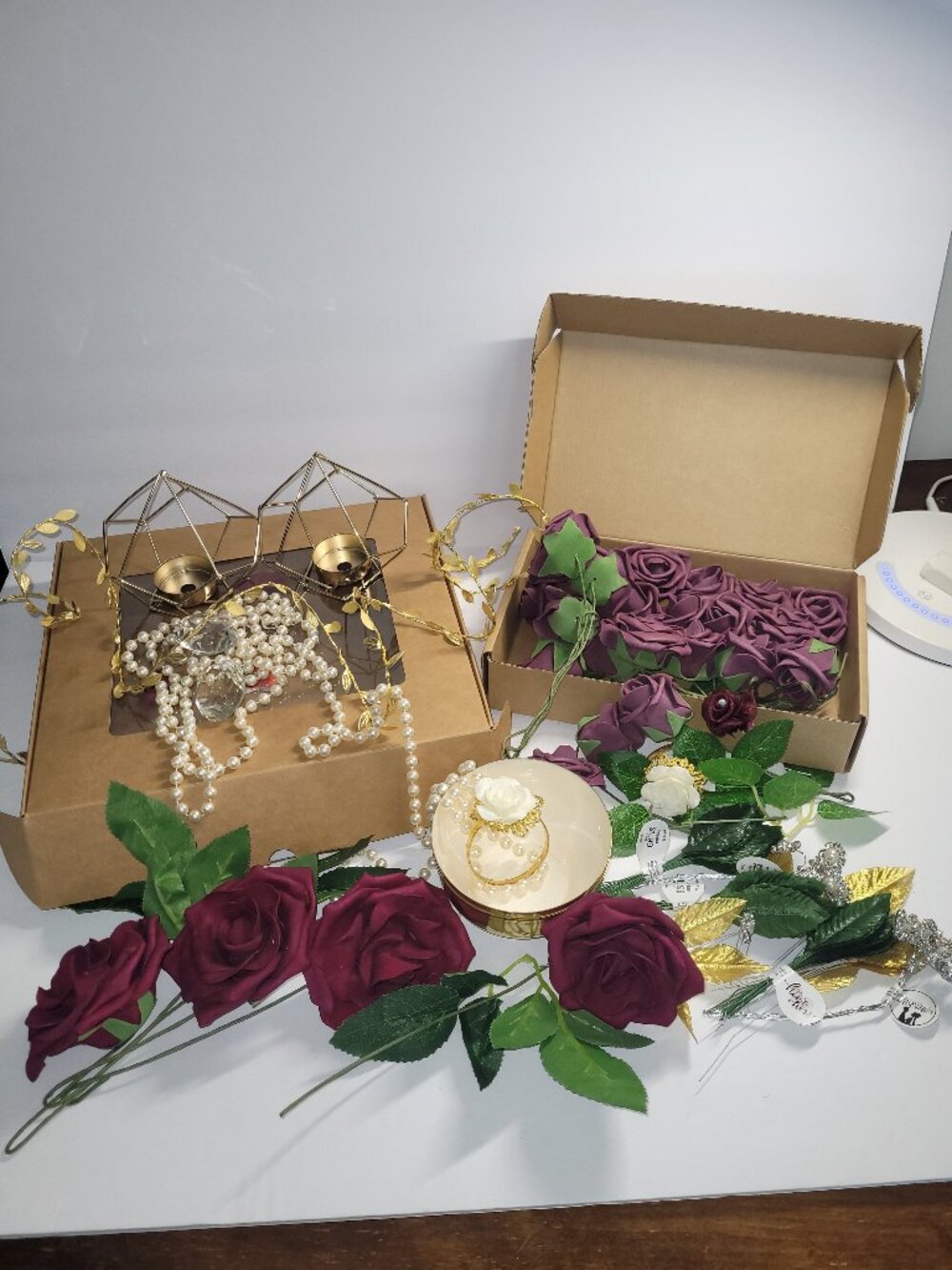 Lot of Ribbon Roses Pearls Gems Tealight Holders & More Wedding Halloween Decor